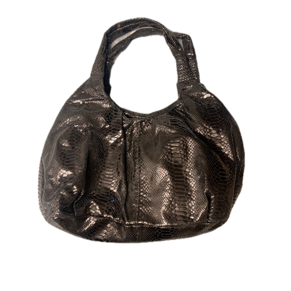 Perlina‎ Black Python Embossed Leather Slouchy Hobo Bag